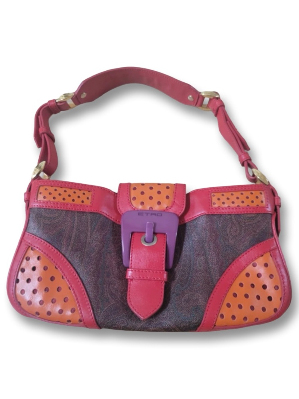 2000s Y2K Etro Pink & Orange Leather Accent Shoulder Bag